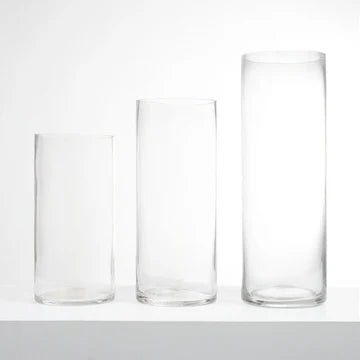 Set of 3 Tall Glass Cylinder Vases - 30cm, 25cm, 20cm