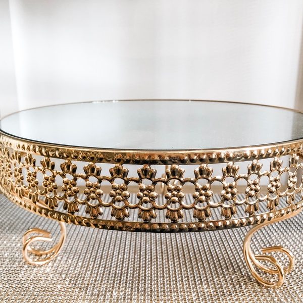 30CM ROUND RAISED MIRROR TOP CAKE STAND – GOLD