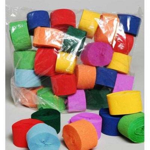 ASSORTED COLOUR CREPE STREAMER 13M X 25MM P24