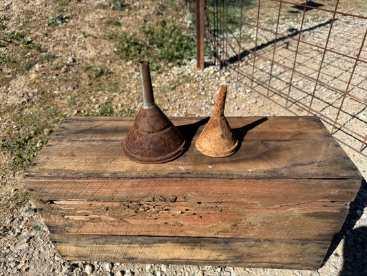 antique metal funnels